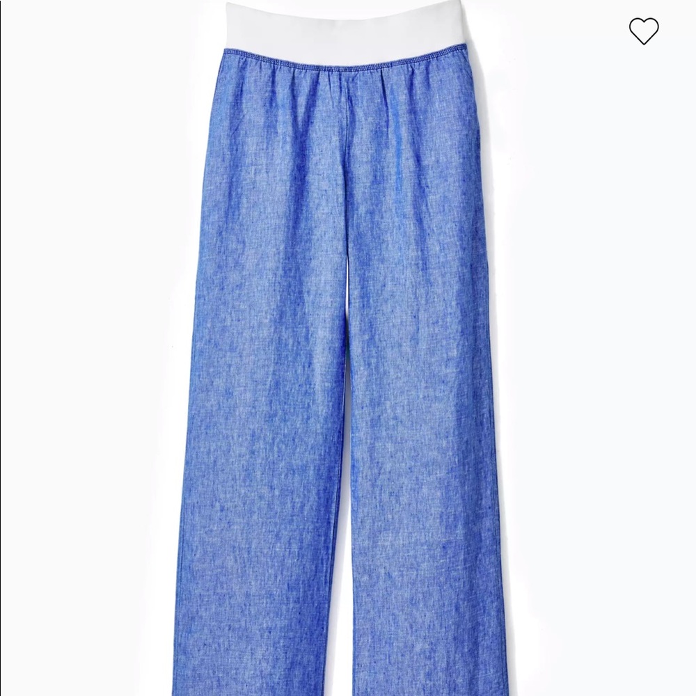 Lilly Pulitzer Blue Wide-Leg Pants with White Waistband